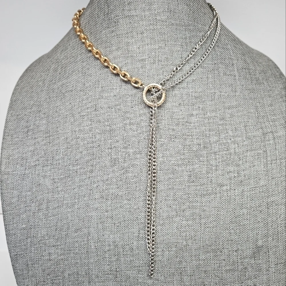 Unique Two-Tone Silver and Gold Lariat Necklace